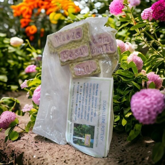 NWT Herb Plant Markers Stakes Garden Basil Dill Weeds Susan Levine Pottery NIP. - Picture 1 of 13